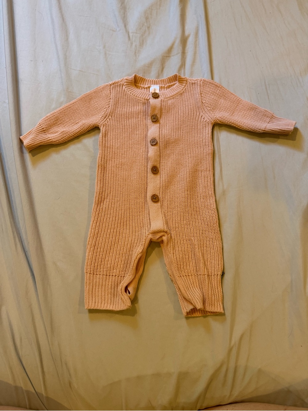 Peach Knit Button-Front Kids One-Piece Bodysuit